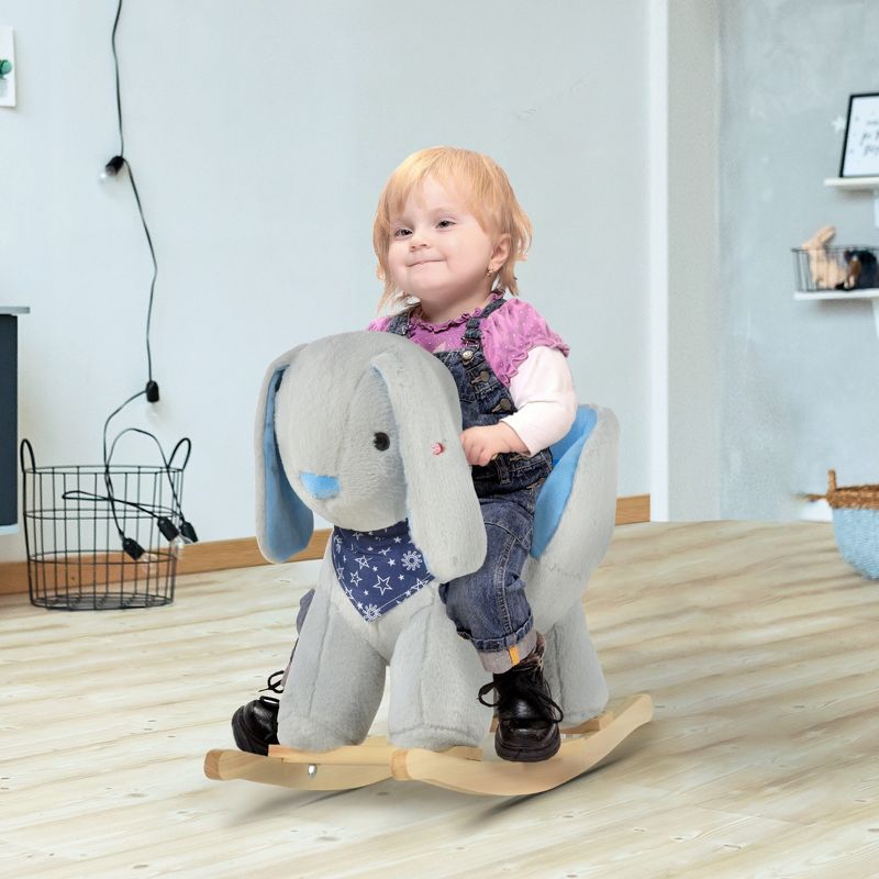 Qaba Kids Ride-On Rocking Horse Toy Bunny Rocker with Fun Play Music & Soft Plush Fabric for Children 18-36 Months, 4 of 10