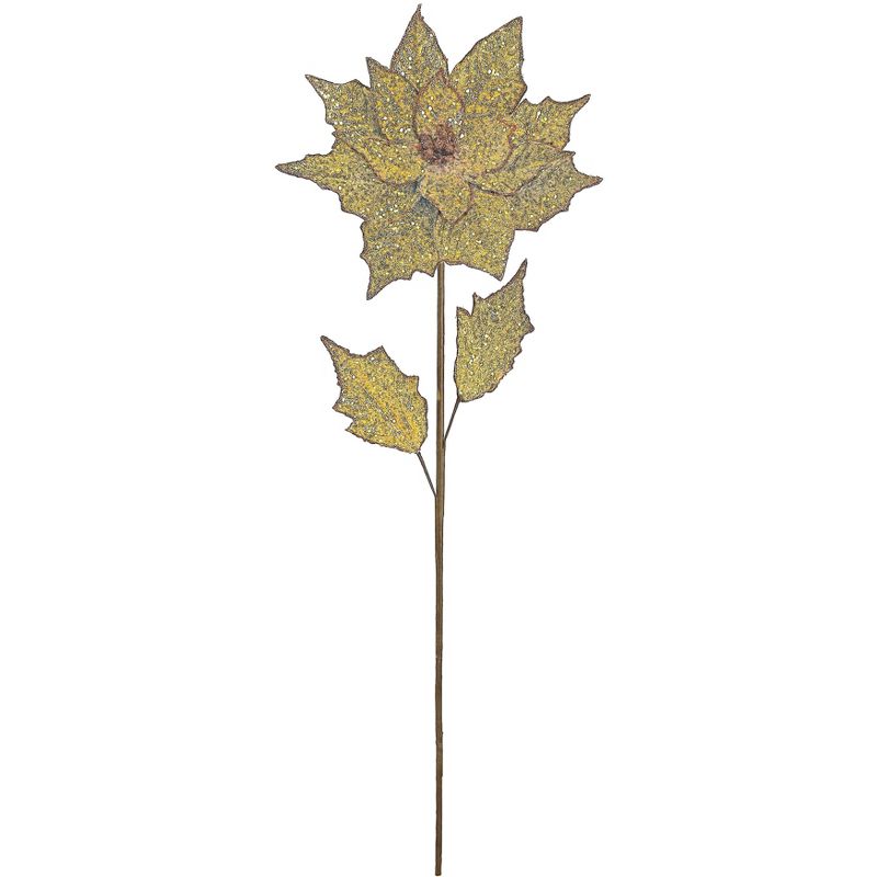 Northlight Glittered Poinsettia Artificial Christmas Floral Stem Spray - Brown - 28", 1 of 2