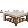 Zeus & Ruta Tufted Linen Large Square Ottoman with Beech Wood Shelf and Frame, Ivory - 2 of 4