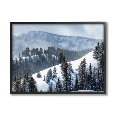 Stupell Industries Quiet Snowy Mountain Slopes Scattered Fir Trees Black Framed Giclee Art
