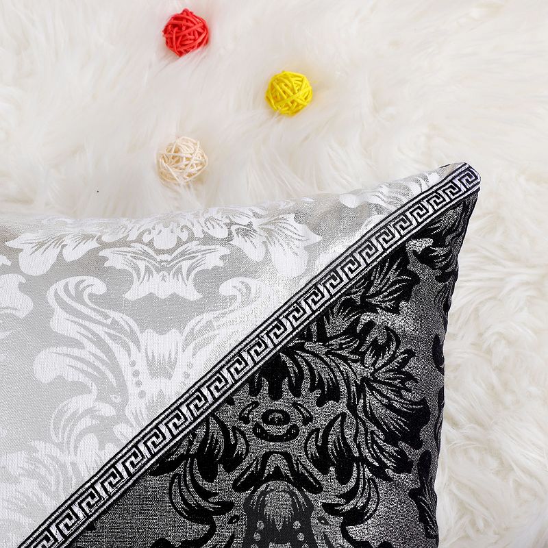 PiccoCasa 2 Pcs 18" x 18" Polyester Plaid Sofa Decorative Pillow Cover Black and Silver, 4 of 7