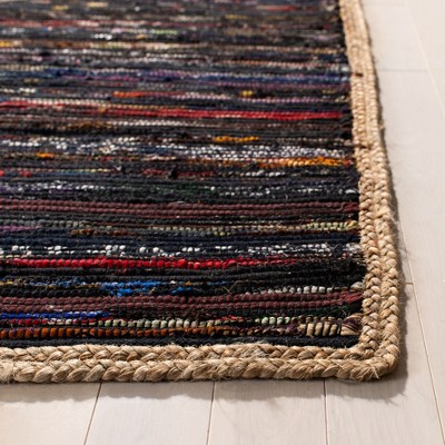 Coastal Charm Black Cotton Handwoven Ikat Area Rug - 5' x 8'