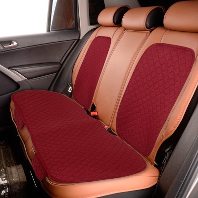 X AUTOHAUX Universal Car Seat Covers Protector Set Rear Seat Pad Mat Rear Bench Cover Breathable Flax Fiber Red