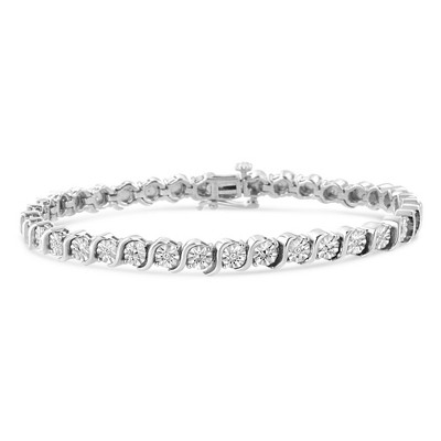 Silver 1/10 Cttw Diamond Round Miracle Plate and "S" Link Tennis Bracelet