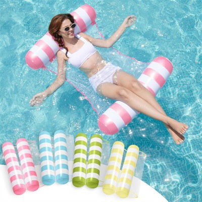 Joyfy 4 Packs Inflatable Pool Floats Hammock with Stripes Print,  PVC Water Hammock Float Lounges, 4-in-1 Multi-Purpose Pool Floaties for Adults