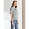 Allegra K Women's V Tie Neck Turn Down Collar Puff Sleeve Floral Blouses - 4 of 4