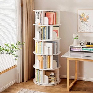 SEVOBAL Decorative Bookshelf 5 Tier 360 Degree Rotating Display Tower for Small Space Storage and Display, White, 18.11"*18.11"*61.81" - 1 of 4