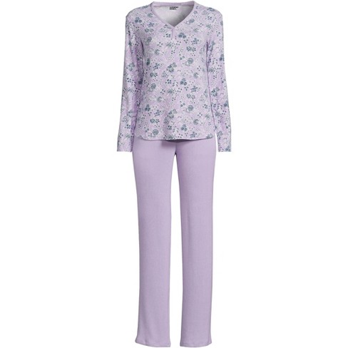 Lands' End Women's Cozy 2 Piece Pajama Set - Long Sleeve Top And Pants -  Medium - Lavender Cloud Classic Floral : Target