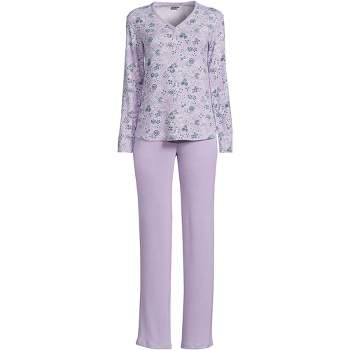 Lands' End Women's Cozy 2 Piece Pajama Set - Long Sleeve Top and Pants