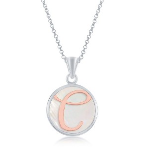 Bella Silver Sterling Silver, MOP 18" Pendant Necklace, Rose Gold Script Initial - White - 1 of 2