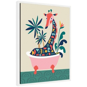 Kate & Laurel All Things Decor 18"x24" Sylvie MCM Giraffe in Bathtub Framed Canvas by Rachel Lee White - 1 of 4