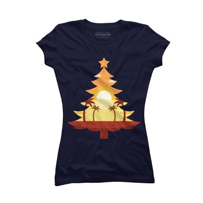 Junior's Design By Humans Christmas in July Tree Sunset By destiny29 T-Shirt