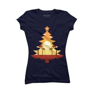 Junior's Design By Humans Christmas in July Tree Sunset By destiny29 T-Shirt - 1 of 3