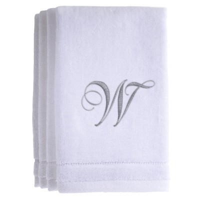 Creative Scents White Fingertip Monogrammed Towels Silver Embroidered