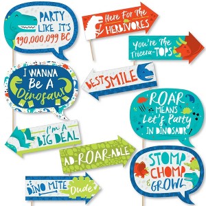 Big Dot of Happiness Funny Roar Dinosaur - Dino Mite T-Rex Baby Shower or Birthday Party Photo Booth Props Kit - 10 Piece - 1 of 4