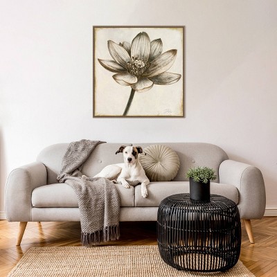 Sepia Lotus Blossom II 30" x 30" Beaded Framed Canvas Wall Art