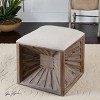 Uttermost Jia Wooden Ottoman with Linen Upholstery, White & Woodtone - 4 of 4