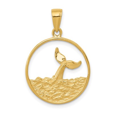 Black Bow Jewelry 14k Yellow Gold Breached Whale Tail Circle Pendant