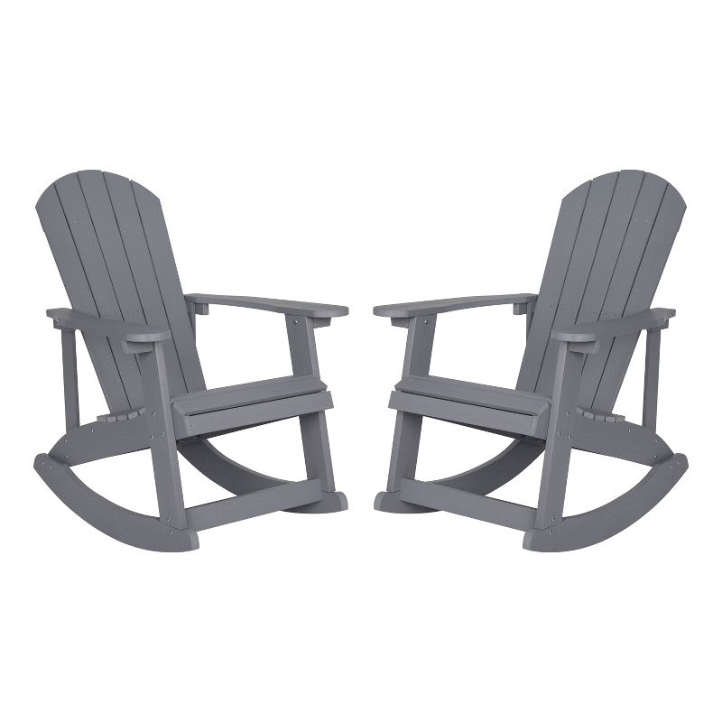 Emma and Oliver Set of 2 Marcy Classic All-Weather Poly Resin Rocking Adirondack Chairs with Stainless Steel Hardware for Year Round Use, 1 of 12