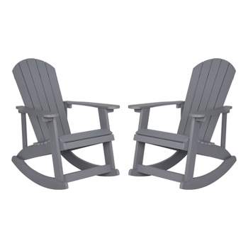 Emma and Oliver Set of 2 Marcy Classic All-Weather Poly Resin Rocking Adirondack Chairs with Stainless Steel Hardware for Year Round Use