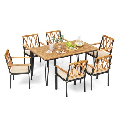 Tangkula 7 PCS Patio Dining Set w/ 2" Umbrella Hole and Seat Cushions for Garden
