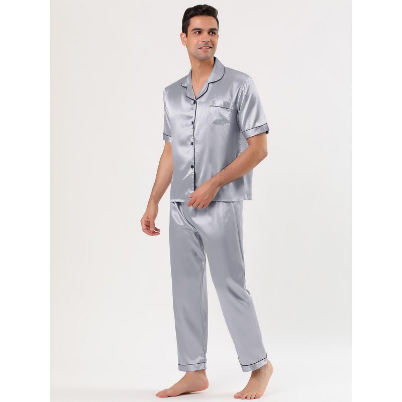 Lars Amadeus Men's Classic Satin Pajama Sets Short Sleeves Night Sleepwear, 4 of 7