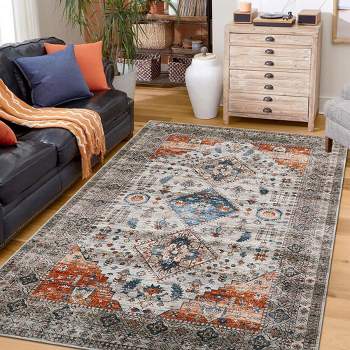 Washable Rug Vintage Distressed Boho Rugs Carpet Indoor Non-Slip Stain Resistant Accent Rug