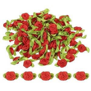 Unique Bargains Satin Mini DIY Crafts Sewing Ribbon Roses with Leaves 100 Pcs - 1 of 4