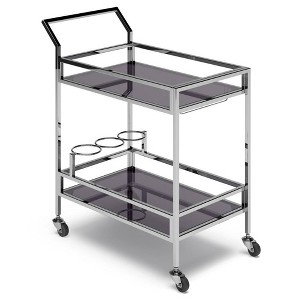 WyndenHall Snell Bar Cart Chrome: Modern Glass & Steel, Fixed Shelf, Indoor Use, 100 lbs Capacity - 1 of 4