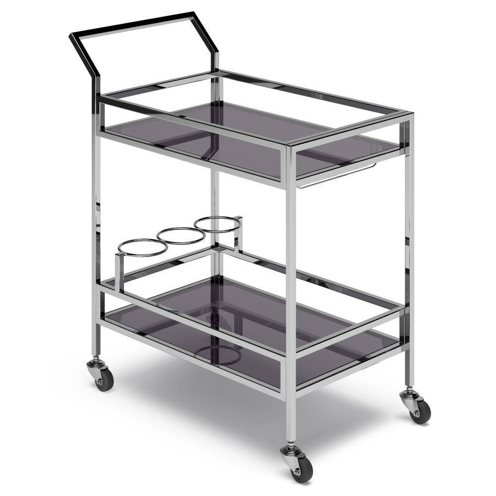 WyndenHall Snell Bar Cart Chrome: Modern Glass & Steel, Fixed Shelf, Indoor Use, 100 lbs Capacity