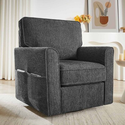 Modern Swivel Accent Barrel Chair,Chenille Upholstered Armchair with Side Storage Pockets and Curved Back for Living Room or Bedroom-Koiai