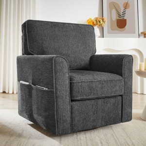 Modern Swivel Accent Barrel Chair,Chenille Upholstered Armchair with Side Storage Pockets and Curved Back for Living Room or Bedroom-Koiai - 1 of 4