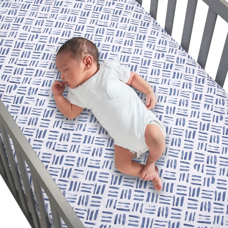 Lambs & Ivy 3-Piece Navy Blue Zebra/Crosshatch Organic Crib Bedding Set Bundle, 5 of 8