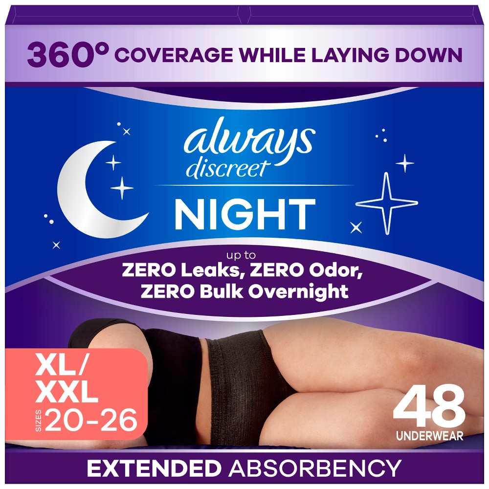Always Discreet Night Black Women's Incontinence Underwear - Maximum - XL - 16ct/3pk