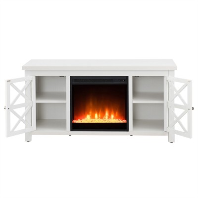 White 47 Inch TV Stand with Electric Fireplace and Glass Doors