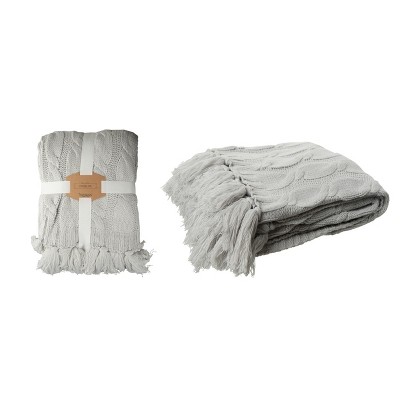VIP 60 Inch Gray Knitted Acrylic Throw Blanket with Tassels Cozy Stylish Soft Easy Care Perfect for Home Decor and Gifts