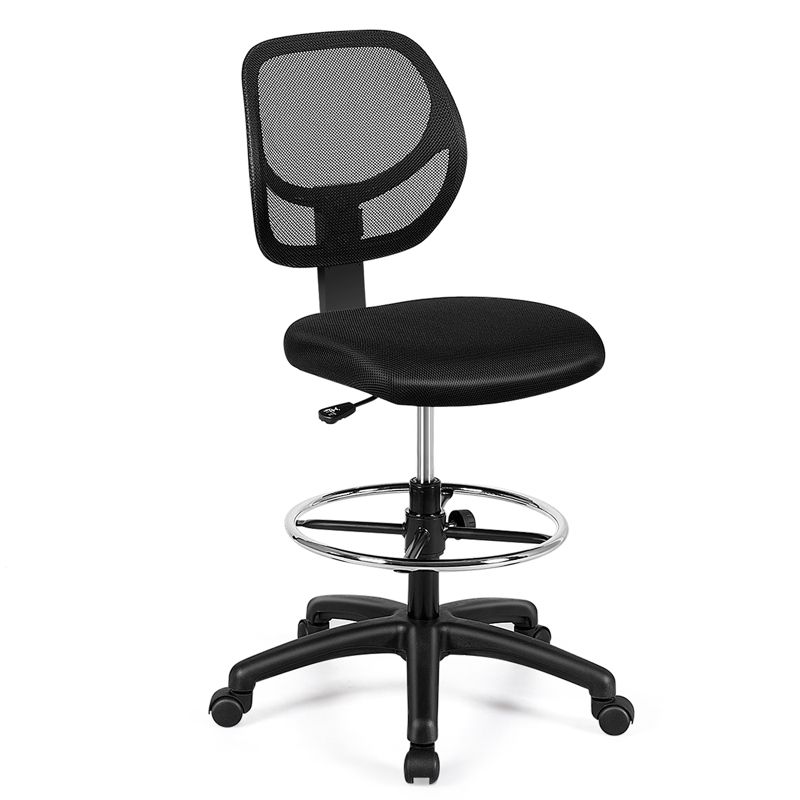 Mesh Drafting Chair Mid Back Office Chair Adjustable Height w/Footrest Armless, 1 of 11