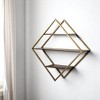 HomeRoots 30" Antiqued Brass And Brown Metal And Solid Wood Diamond Shaped Accent Shelf - 2 of 4