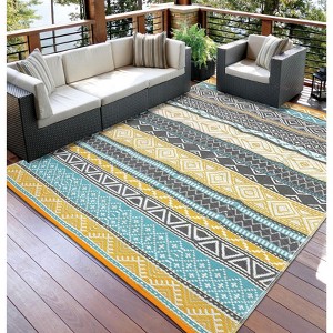 9x12 FT Reversible Outdoor Rug, Stain-Resistant Plastic Straw Mat with Geometric Pattern – Foldable Camping Carpet for Patio, Beach, and Picnic - 1 of 4
