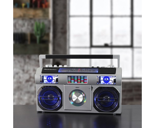 Studebaker SB2145 80's Retro Street Portable Bluetooth Boombox with FM Radio,  CD Player, LED EQ and 10 Watts RMS Power