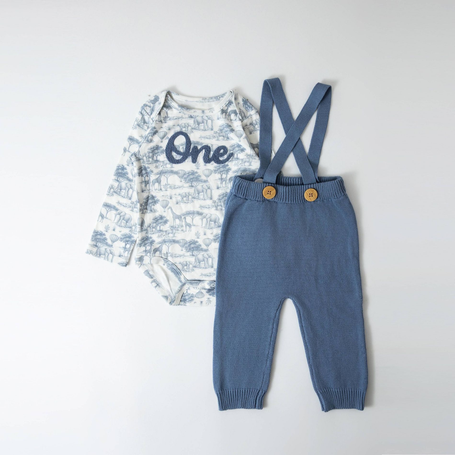 Picolette by Olivia Culpo Baby Boys' 2pc First Birthday Overalls Set - Blue/Ivory
