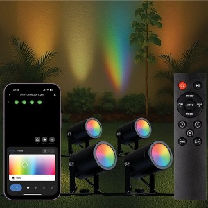 Novelty Lights RGBWW Outdoor Smart Spotlights, 4-Pack 48ft Set, 2000 Lumens, IP65 Waterproof, Alexa & App Controlled, Multiple Mounting Options - 1 of 4