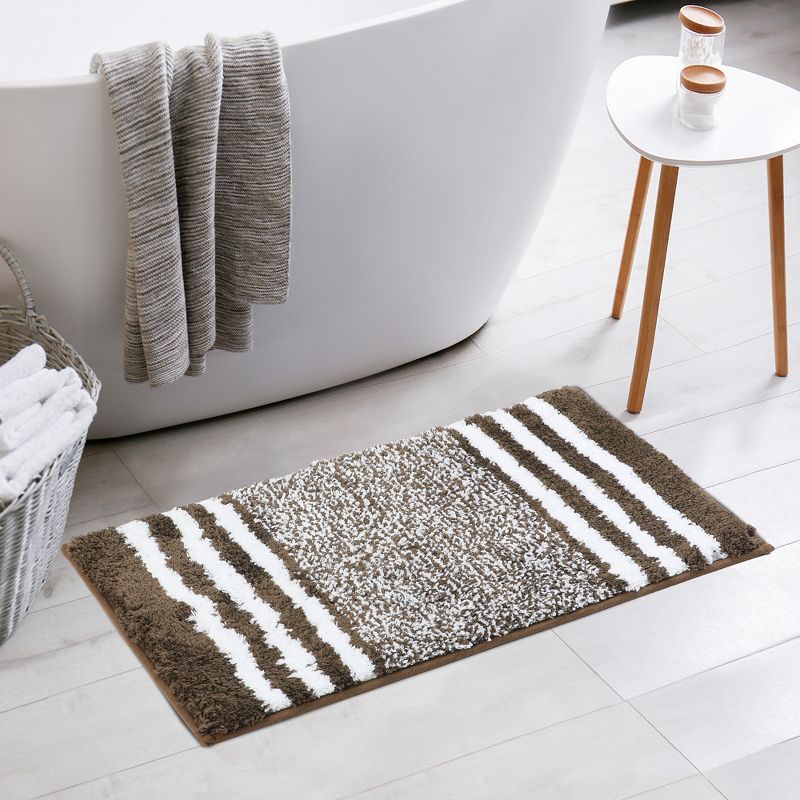 Unique Bargains Non-Slip Extra Soft and Absorbent Fluffy Striped Microfiber Bathroom Floor Mat Bath Rugs, 5 of 7