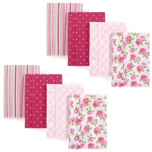 Hudson Baby Infant Girl Cotton Flannel Burp Cloths 8pk, Floral Stripes, One Size - 1 of 1