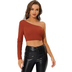 Allegra K Women's Party Glitter Metallic Slim Fitted One Shoulder T-Shirt - 1 of 4