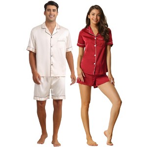 INSPIRE CHIC Couples Pajamas Sets Short Sleeves Soft 2 Pack Satin Loungewear - 1 of 4