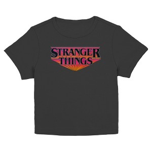 Juniors Womens Stranger Things Orange Shadow Classic Logo T Shirt - 1 of 4