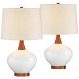 360 Lighting Brice 23" High Small Mid Century Modern Accent Table Lamps Set of 2 Ivory Wood Ceramic Living Room Bedroom Bedside Off-White Shade