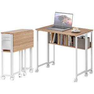Aghana Digitals Foldable Computer Desk with Drop-Leaf Design, Storage Shelf, Side Bag & Lockable - 1 of 4