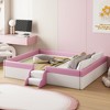 Whisen Twin Size Upholstered Floor Bed & Daybed with Fence and Two-Tier Staircase - 2 of 4